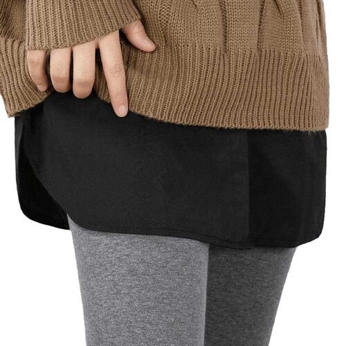 Pipi Lian Women's Autumn Sweatshirt: Layered Bottoming Top with Shark-Edge Hem, Perfect for Covering the Butt—Plus-Size Plaid Skirt