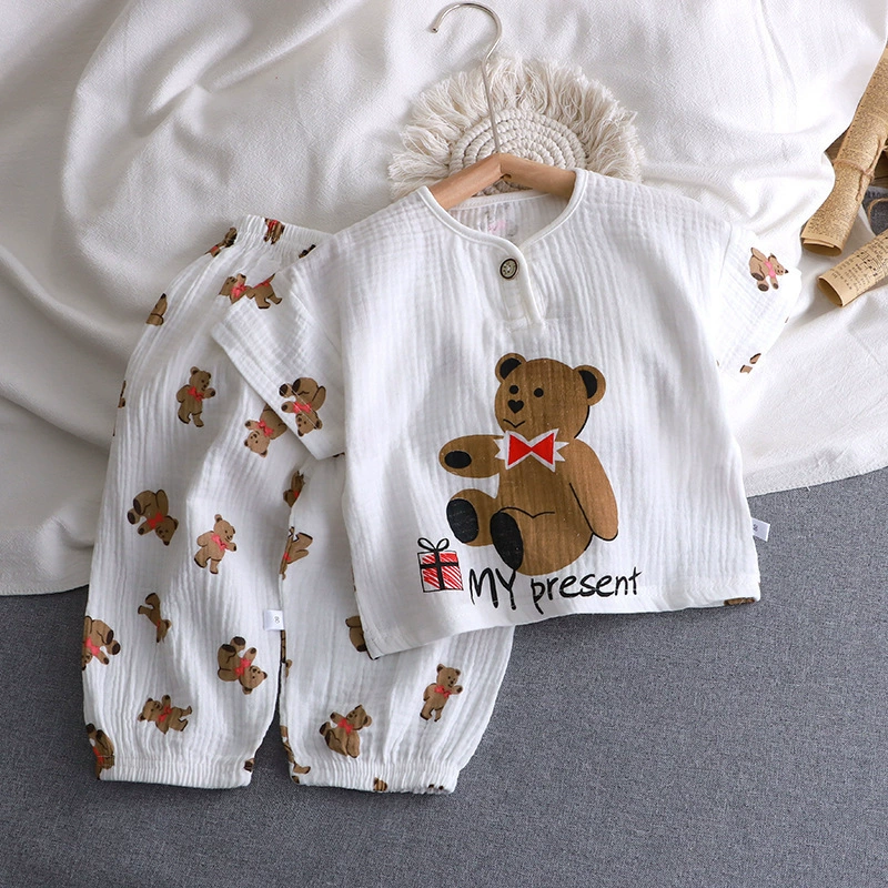 Children's summer thin set for boys, cotton gauze pijama, children's clothing