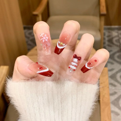 SP-270红法雪花10片光疗手工穿戴甲圣诞节圣诞树蝴蝶结美甲片批发