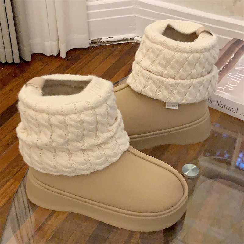 Women's Fashionable Height-Increasing Thick-Soled Snow Boots for Winter, with Sock-Like Sleeves, Fleece-Lined, Soft and Elastic, Warm, Plush, Comfortable, and Thick Cotton Boots