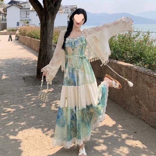 大码雪纺连衣裙女夏季绝美穿搭两件套装巨好看胖设计感吊带裙子|undefined