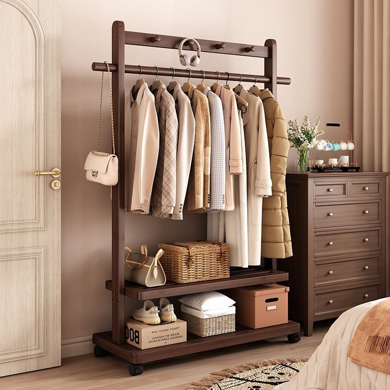 Chinese-Style B&B Storage Mobile Clothes Hanger Solid Wood Floor-Standing Bedroom Coat Rack Living Room Simple Modern Home