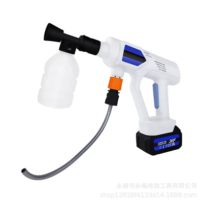 Lithium battery car washer portable wireless high pressure water gun pure copper motor household watering car cleaning low (Car washing machine) - european-standard-low-profile-dual-battery-white