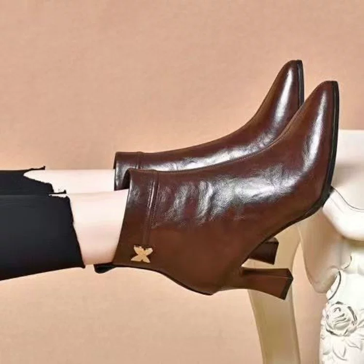 Трансграничные осенние и зимние толстые каблуки короткие сапоги женщины 2024 новые туфли на высоких каблуках модные сапоги Мартин сапоги женские сапоги