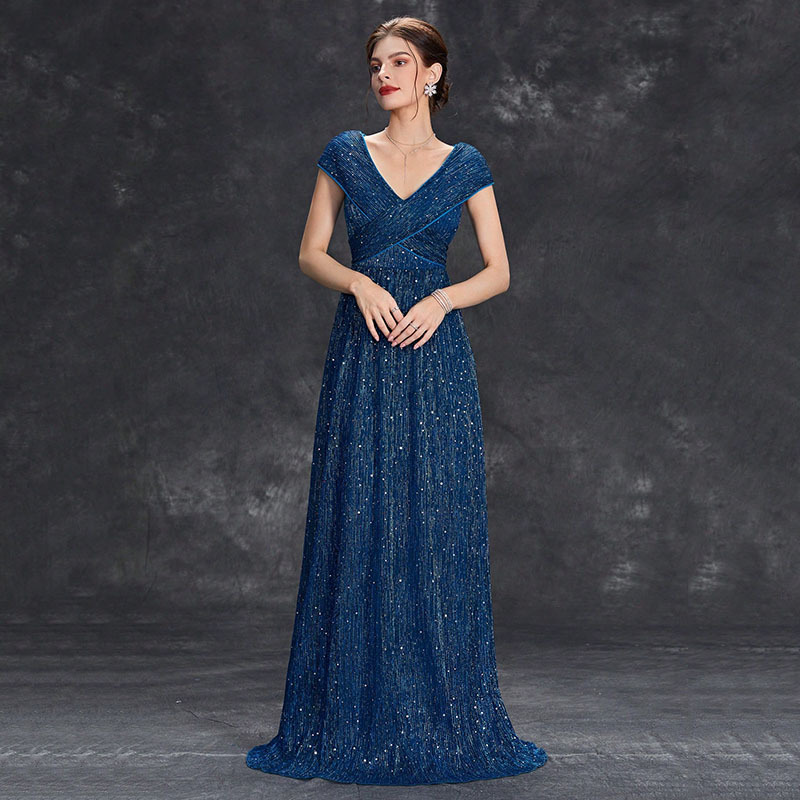 Abito da sera da donna, nuovo stile, scollo a V profondo, abito da damigella d'onore con paillettes, senza maniche, abito da sera super lungo, abito da ballo estivo_voghion.com