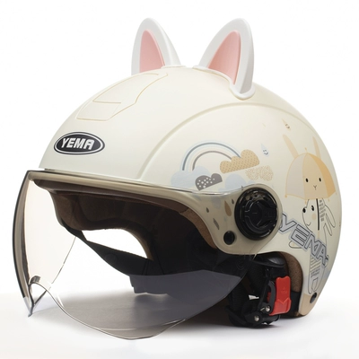 Motosiklet dəbilqələri Men's and Women's Four Seasons - one-size-fits-all-matt-rabbit-white-powder-w-comes-with-warm-ear-protection-removable