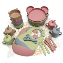 热卖婴儿硅胶熊猫餐具套装 卡通儿童硅胶餐盘套装 母婴餐具套装