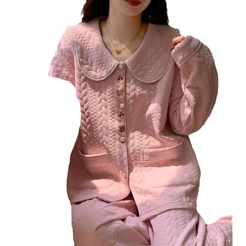 Pijamas de mujeres otoño invierno 2024 nuevo aire caliente invierno de algodón intercalado grueso manga larga se puede usar fuera conjunto de ropa de hogar