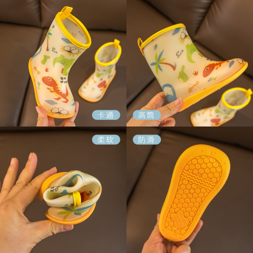Baby rain boots summer boys printed lightweight waterproof toddler wear-resistant cute mid-tube water shoes girls and children rain gear