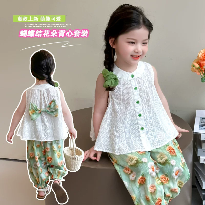 Three dimensional vest, summer set, small summer clothing, flowered