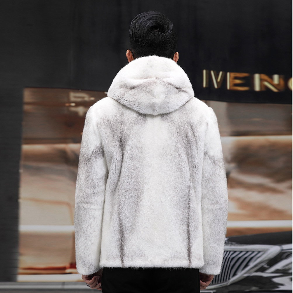 Mens Faux Mink Fur Fluffy Hooded Zipper Short Jacket Winter Warm