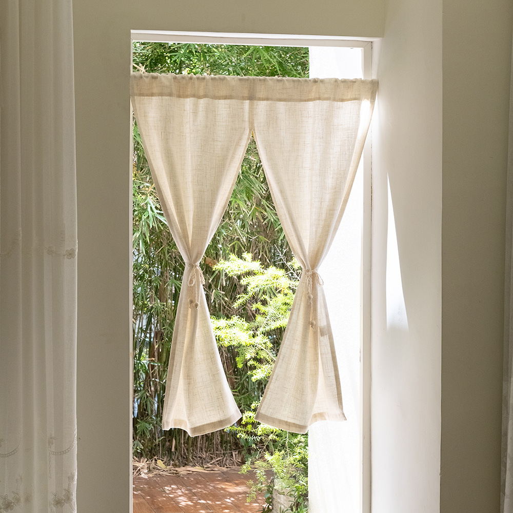 HEGALY Japanese-style Linen Partition Bedroom Door Curtain Silent Style Simple Homestay Non-perforated Partition Transparent