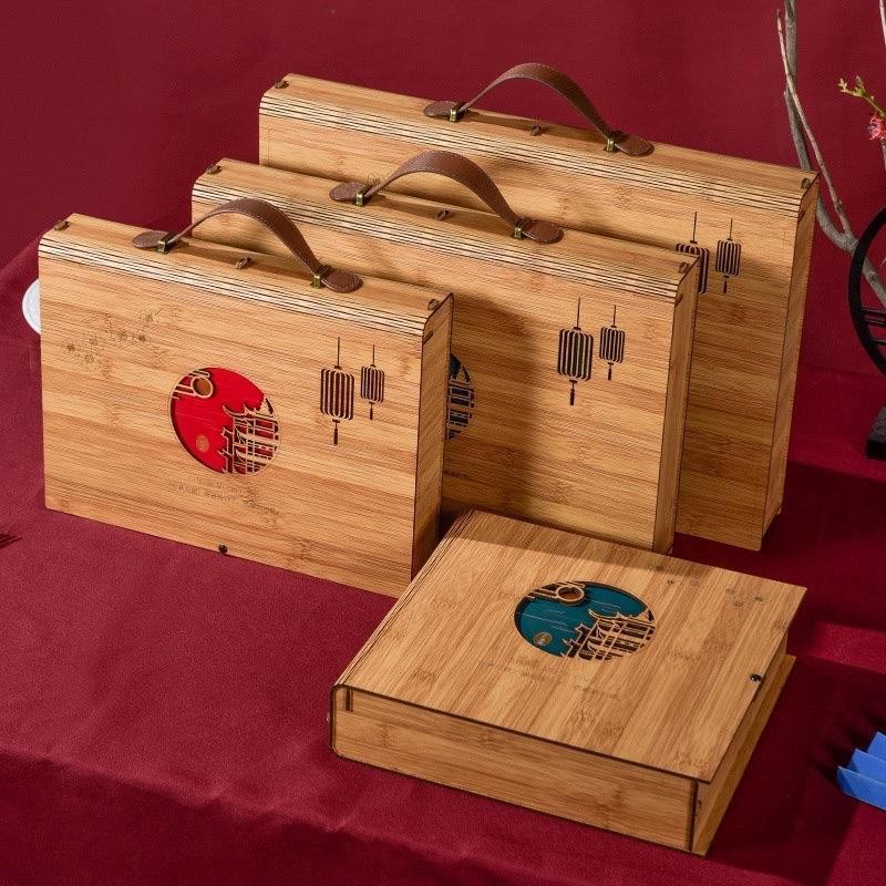 月饼盒 创意中国风批发中秋节送礼国潮新款竹木木质月饼礼盒