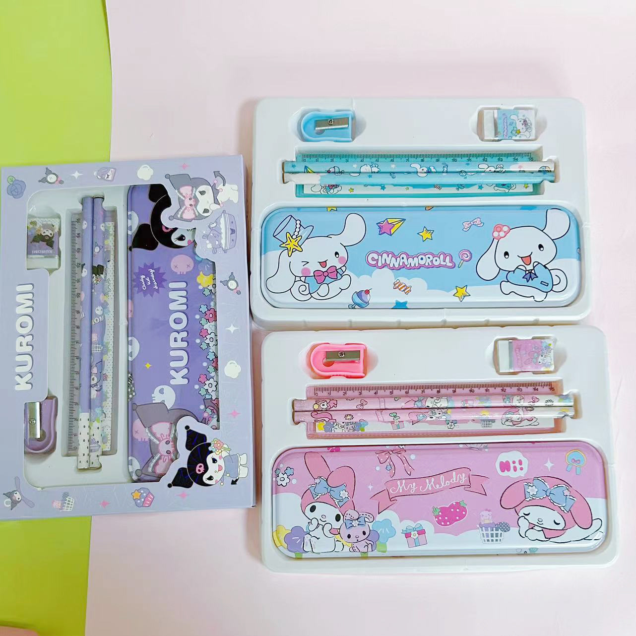 Sanrio-caja de regalo de papelería, conjunto de papelería transfronterizo, lápiz Kuromi, papelería de aprendizaje para niños, regalo de recompensa, venta al por mayor