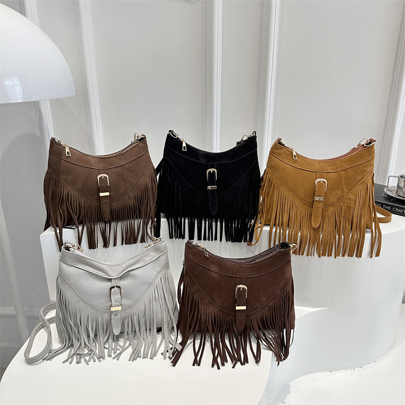 Cross-border bag women's bag 2025 new simple fashion large capacity tassel shoulder bag vintage tote bag