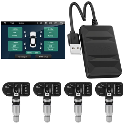 Private Model USB Tire Pressure Monitor with Built-In Sensor Monitoring, Featuring the New Qijie Chip, Android Navigation, Mini Portable
