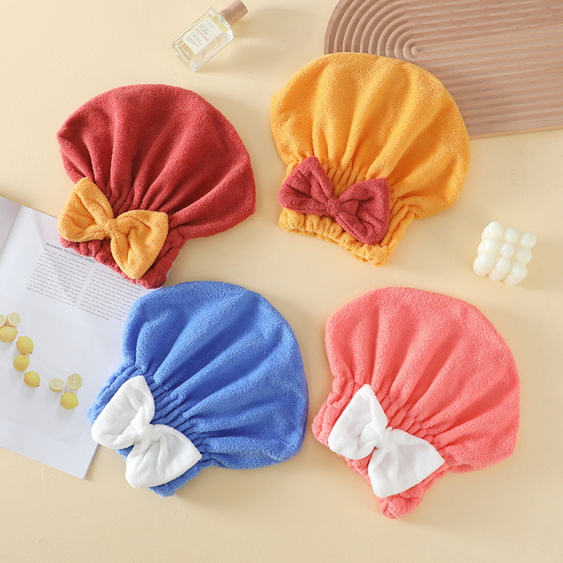 New lace hair drying cap with cute bow, absorbent bath cap, coral fleece head towel, Korean-style ins-style hair drying towel