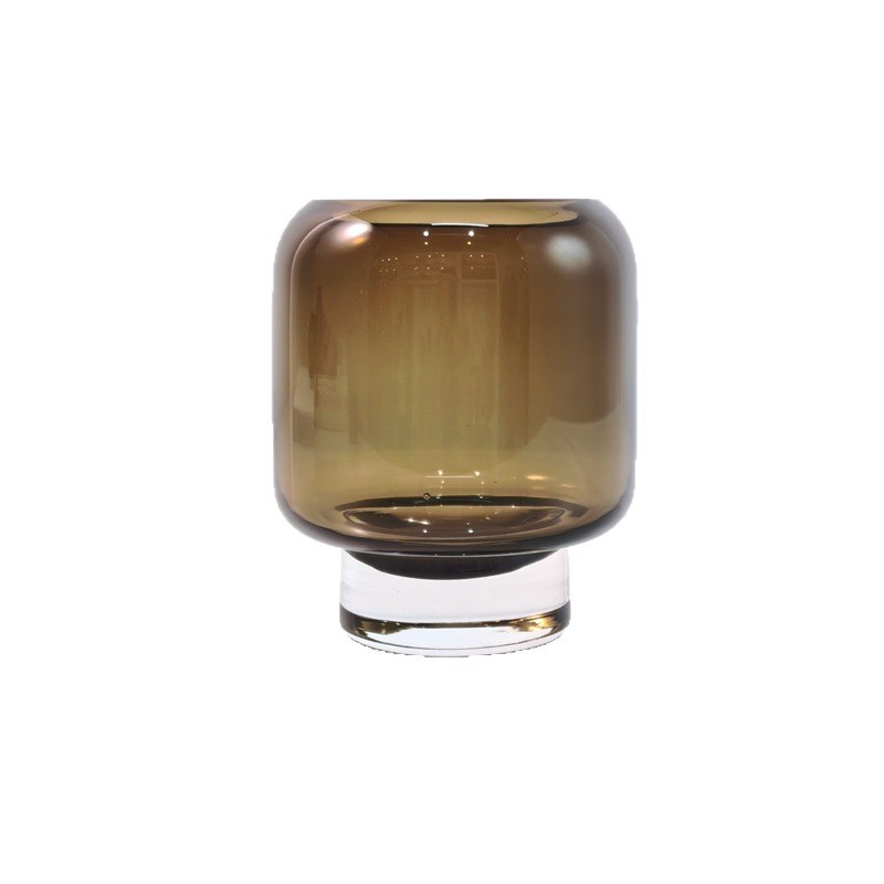 Vaso de vidrio gris nórdico vertical sala de estar mesa de comedor transparente arreglos de flores secas modelo de sala de decoración de vasijas de vidrio