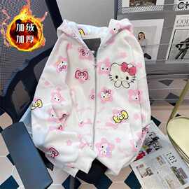 童装女童加绒连帽卫衣2025儿童秋冬季公主风猫可爱上衣外套