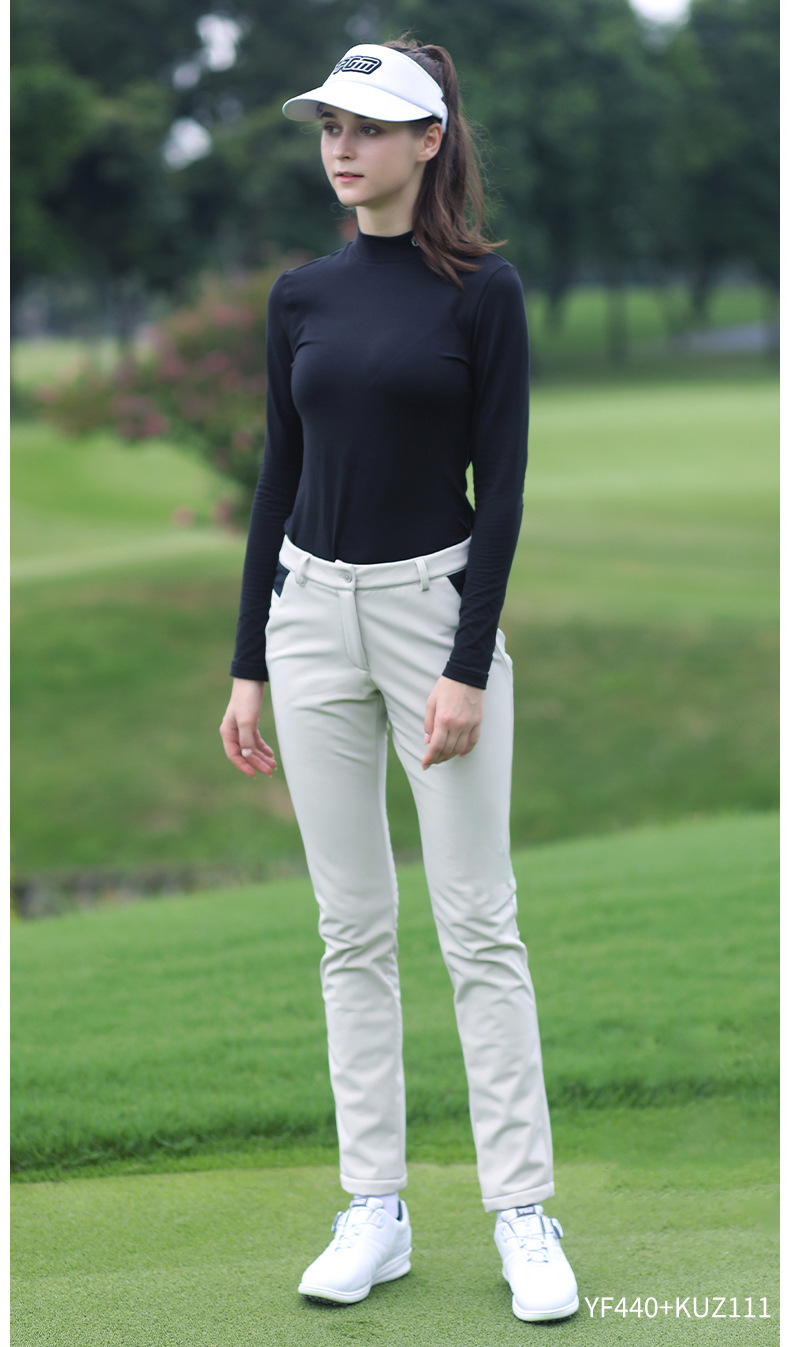 Áo thun dài tay cổ đứng nữ golf giữ ấm thu đông — YF440-Đen, YF440-màu trắng, YF440-Hoa màu xám, YF440-màu hồng chi tiết 6