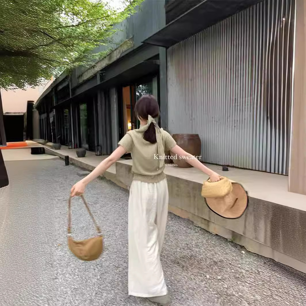 면화와 리넨 넓은 다리 바지 여성용 봄과 여름 얇은 높은 허리 더미 게으른 스타일 캐주얼 바지 수프 바지 스트레이트 바지