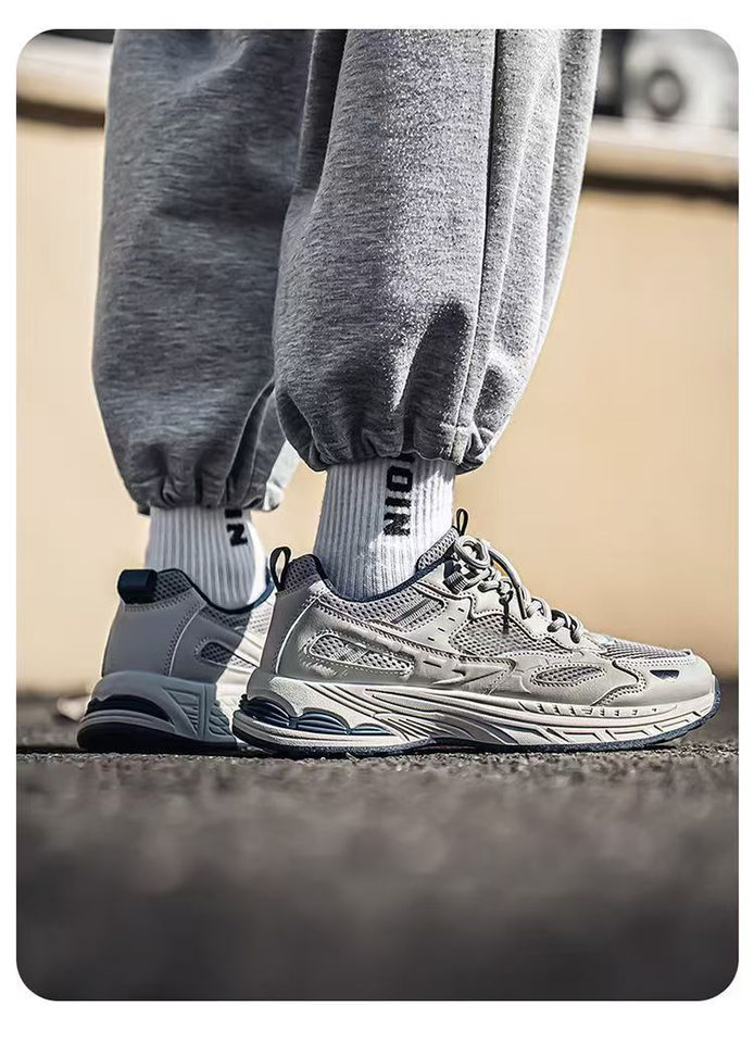 Giày thể thao nam sneaker thân lưới thoáng khí, đế cao su gót thấp, dây buộc, phong cách casual — F901 màu đen, F901 xám nhạt, F901 xám đậm chi tiết 4