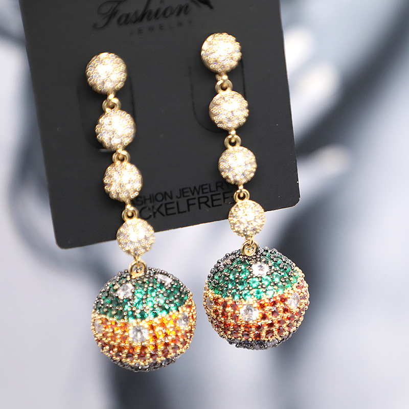 Xiyao jewelry fashion net red with the same heavy industry micro-set color full diamond three-dimensional wave ball earrings female