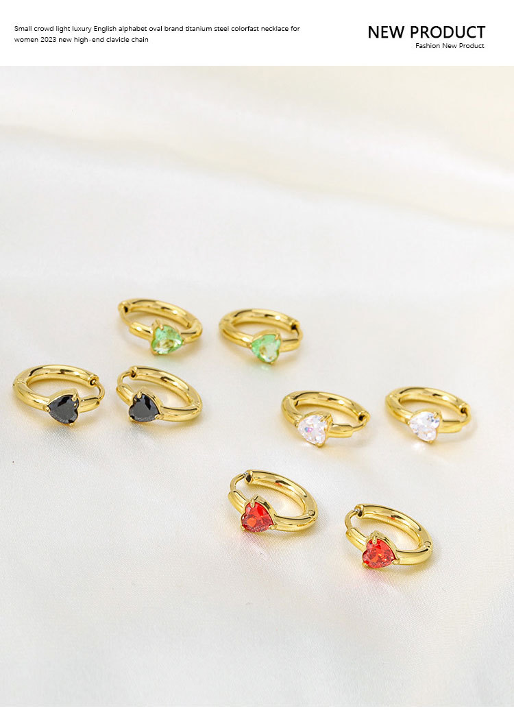 Earrings Classification 1 Pair Simple Style Heart Shape Inlay Titanium Steel Zircon Earrings