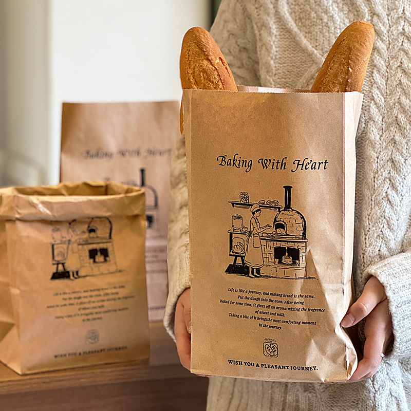网红牛皮纸袋打包袋面包袋甜品外卖烘焙包装纸袋子方底袋印刷批发