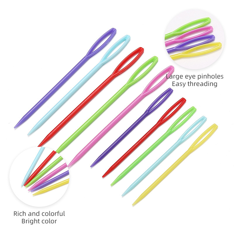Agujas de coser a mano de plástico de color, hilo de lana, herramientas de tejido de bricolaje hechas a mano, agujas de ojos grandes, agujas de seguridad para niños, agujas de plástico bordadas
