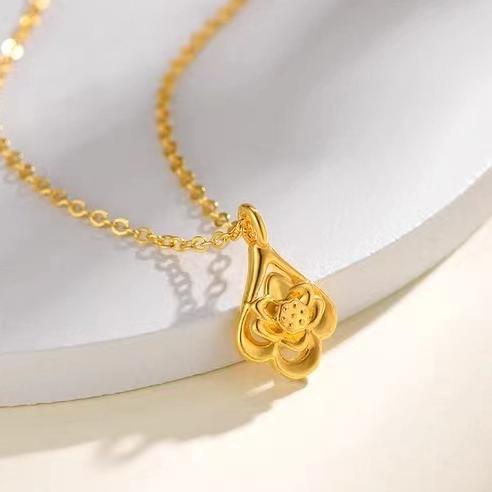 New Water Drop Lotus Pendant Simple Fashion High-end Niche Design All-match Elegant Flower Blossom Rich Clavicle Chain