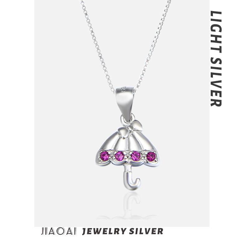 Colgante de paraguas de plata esterlina S925 coreana para mujeres personalidad simple y creativa cadena de clavícula temperamento nicho estilo de diseño collar de moda