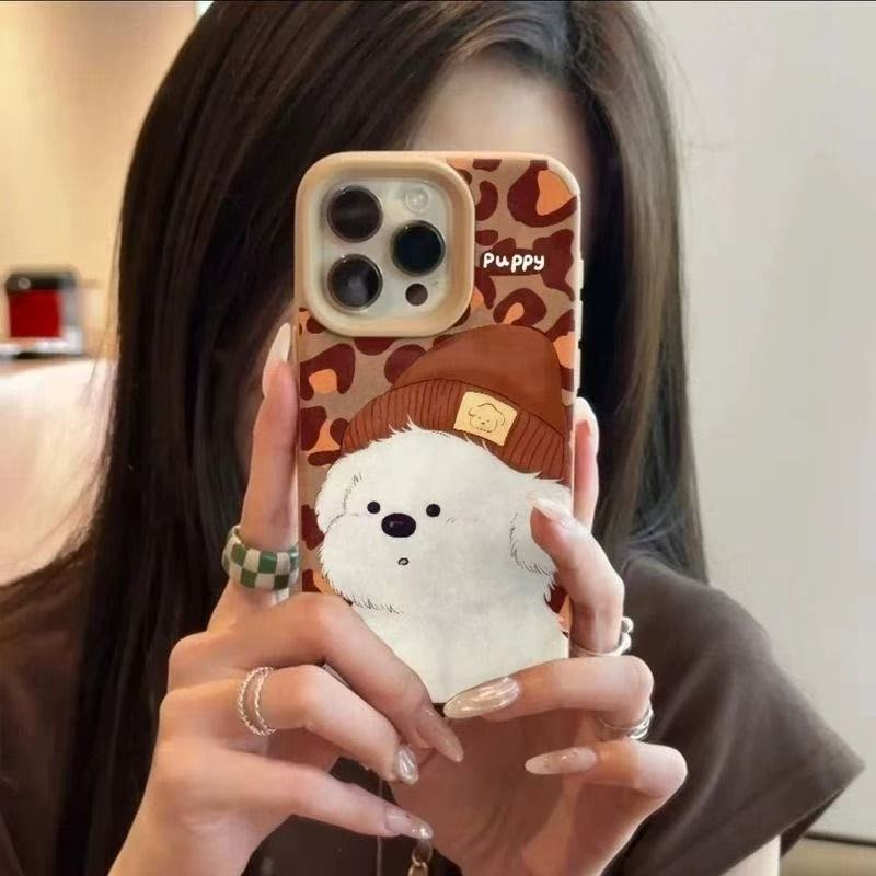 Sombrero con estampado de leopardo para perros iPhone16pro funda para teléfono móvil 15plus lindo 14 piel de cordero 13pro12xr