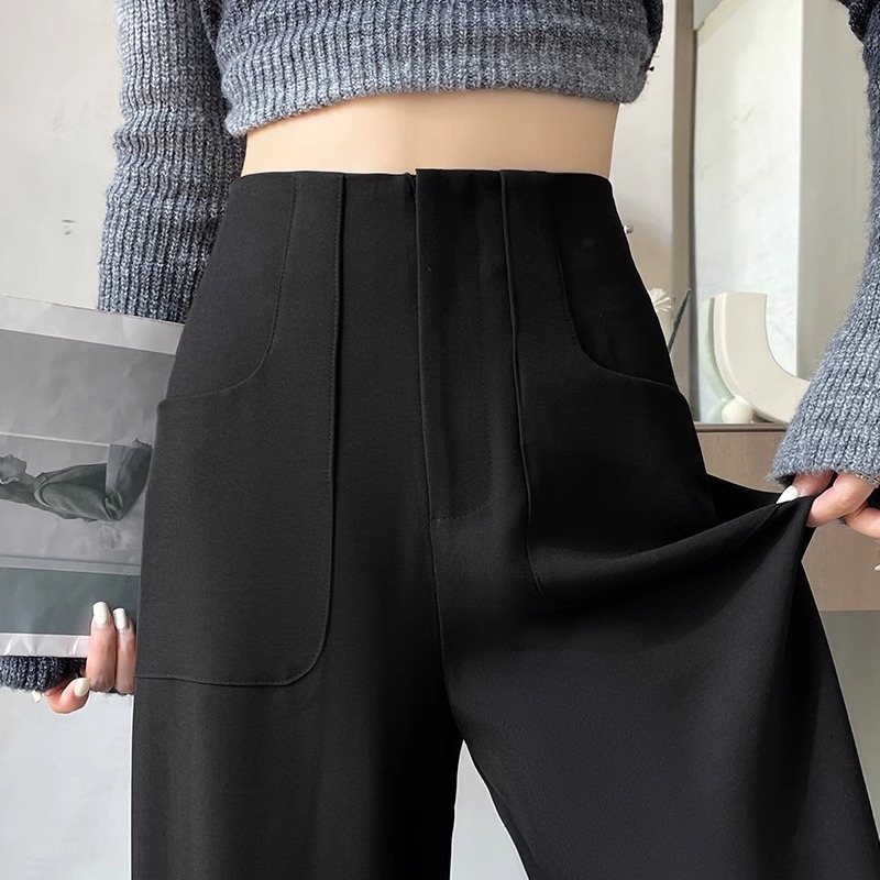 Negro de cintura alta versión estrecha traje pantalones de piernas anchas para mujeres 2024 otoño nuevos pantalones casuales rectos y delgados