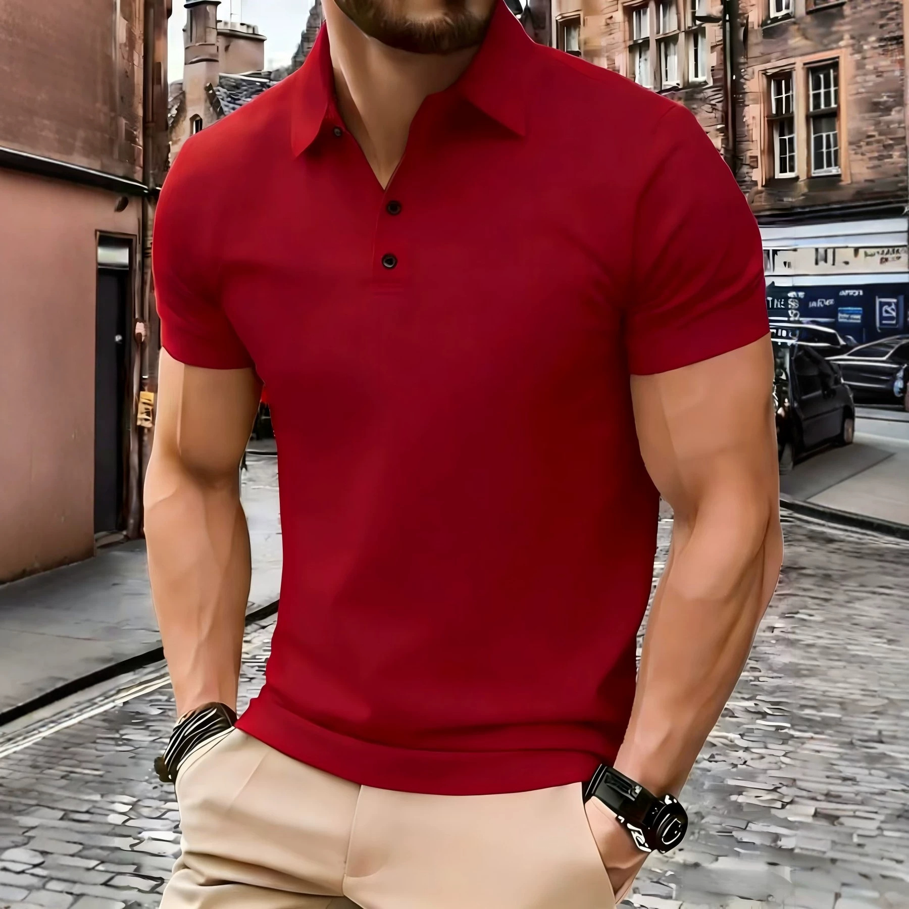 Fábrica de origen personalizada Europa y América polo transfronterizo verano sólido Amazon hombre muscular americano