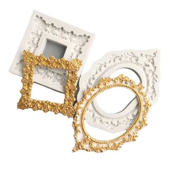 Square Oval retro photo frame silicone mold, sugar soft clay plaster decoration modeling tools