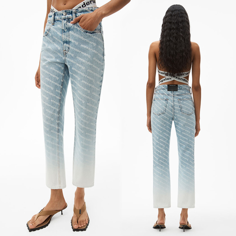 Autumn 2024 New Fashion Printed Letter Gradient Casual Cropped Jeans AW light blue Gradient Straight Leg Pants for Women Autumn 2024 New Fashion Printed Letter Gradient Casual Cropped Jeans AW light blue Gradient Straight Leg Pants for Women