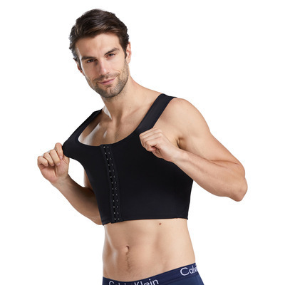 Hot-Selling New European and American Style Men's Compression Vest with Back Support and Three-Row Buckle Compression for Chest Shaping