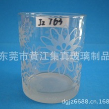 喷砂玻璃杯，透明杯雾面图案玻璃杯工艺品，直身杯，蜡烛杯
