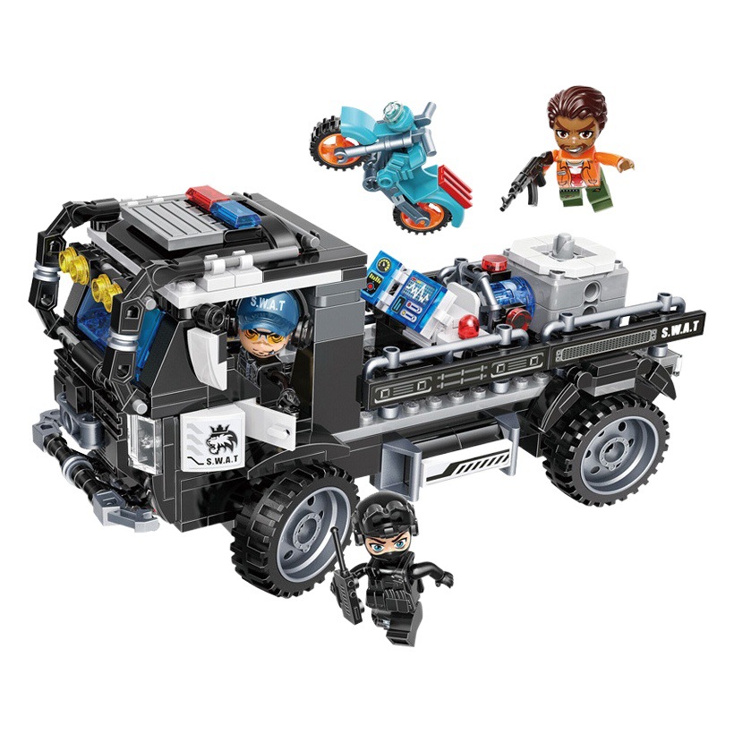 Set de bloques de construcción de policía, vehículo todoterreno y motocicleta