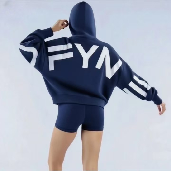 Dfyne High Street Casual Fleece-Lined Drop-Shoulder Sweatshirt with Letter Decoration Autumn and Winter Jacket Hoodie European and American Cross-Border