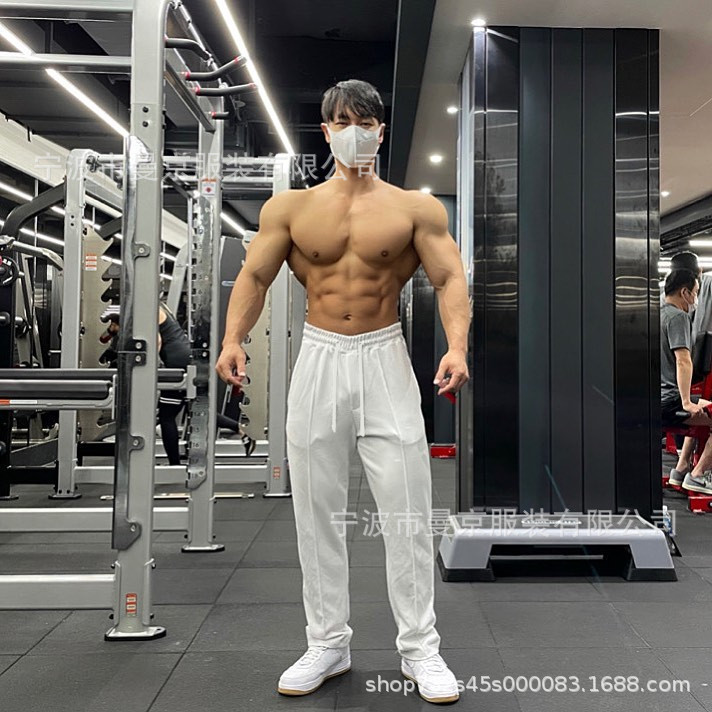 New Sports Fitness Straight Pants Autumn and Winter Training Loose Pendant High Street Fashion Brand American Grey Pants
