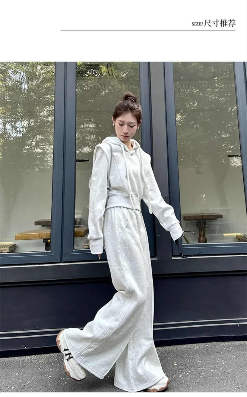 001 Herfststijl Sportkleding Dames, Losse pasvorm, Hoodie Sweatshirt, Modieuze Wijde Broek Tweedelige Set Voor Dames_voghion.com
