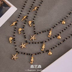 鑫艺鑫欧美饰品不锈钢海洋风海星满钻DIY吊坠天然水晶碎石项链女