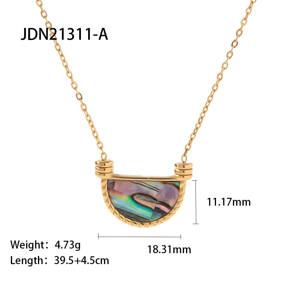 Elegant Semicircle Stainless Steel Titanium Steel Inlay Shell Pendant Necklace