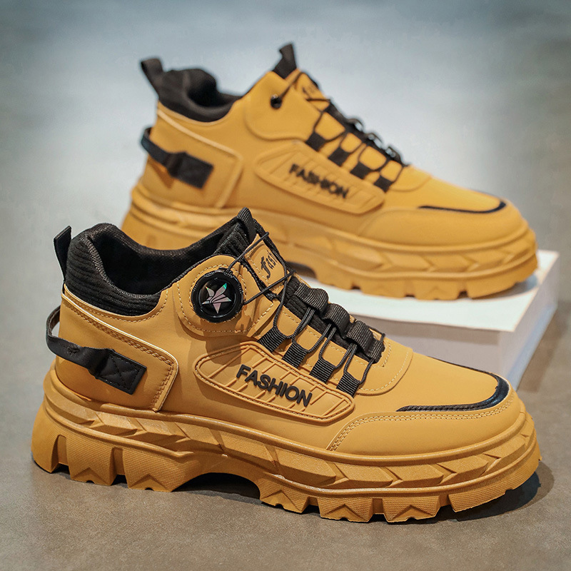 Martin botas otoño 2025 nuevo estilo de zapatos de hombre tendencia versátil impermeable antideslizante botón giratorio botas de trabajo de alto impacto explosión image 4