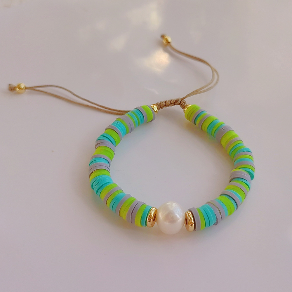 1 Piece Fashion Round Pearl soft clay Copper Knitting Gold Plated Womenu0027S Bracelets