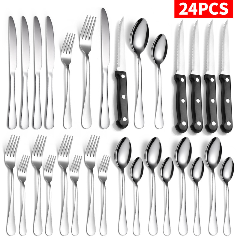 4-person 24-piece tableware set suit Amazon US station flatware 1010 stainless steel tableware steak knife 4-person 24-piece tableware set suit Amazon US station flatware 1010 stainless steel tableware steak knife