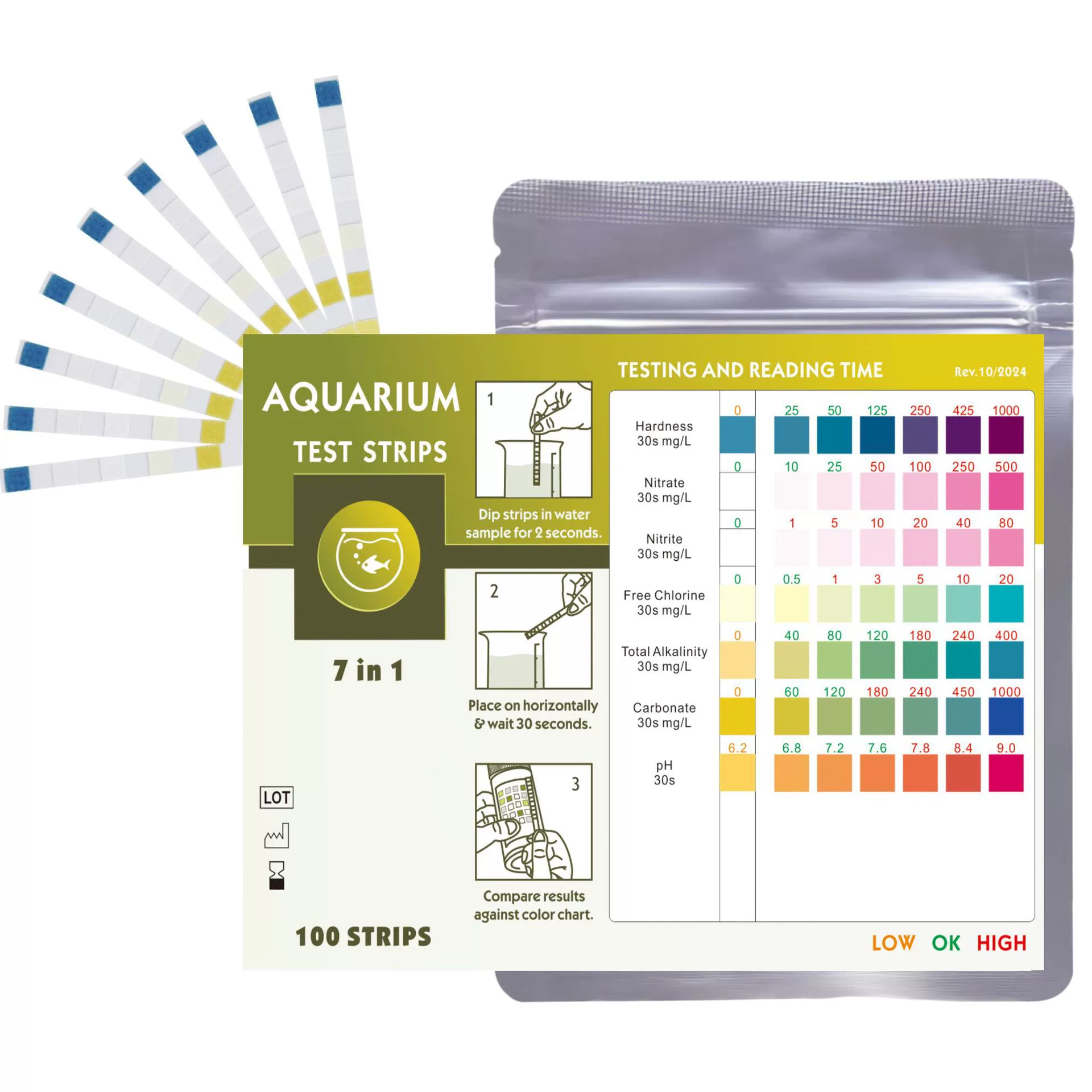 Внешняя торговля горячее тестовая бумага для воды аквариум для аквариума 7 в 1 мелкоразмерная сумка воды для проверки качества бумаги