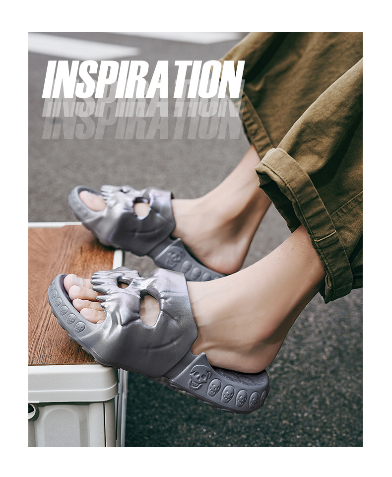 Cross Border Large Size Skull Head One Word Slippers EVA Thick Soled Sandals With A Sense Of Excrement Men S Shoes Summer Outdoor Casual Trendy_voghion.com